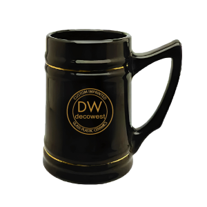 Ceramic Beer Stein 7186 – 24 oz Black with Gold Bands