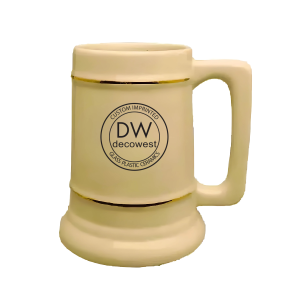 Ceramic Beer Stein 7198 – 28 oz Natural with Gold Bands