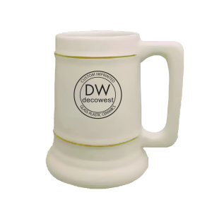 Ceramic Beer Stein 7198 – 28 oz White with Gold Bands