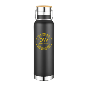 20 oz Stainless Steel Double Wall Bottle with Bamboo Lid Black