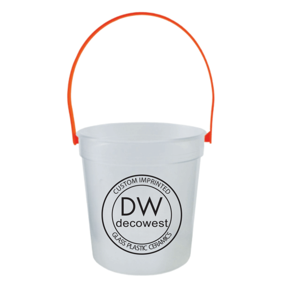 Plastic Rum Bucket 32oz - Clear Bucket with Orange 021 Handle