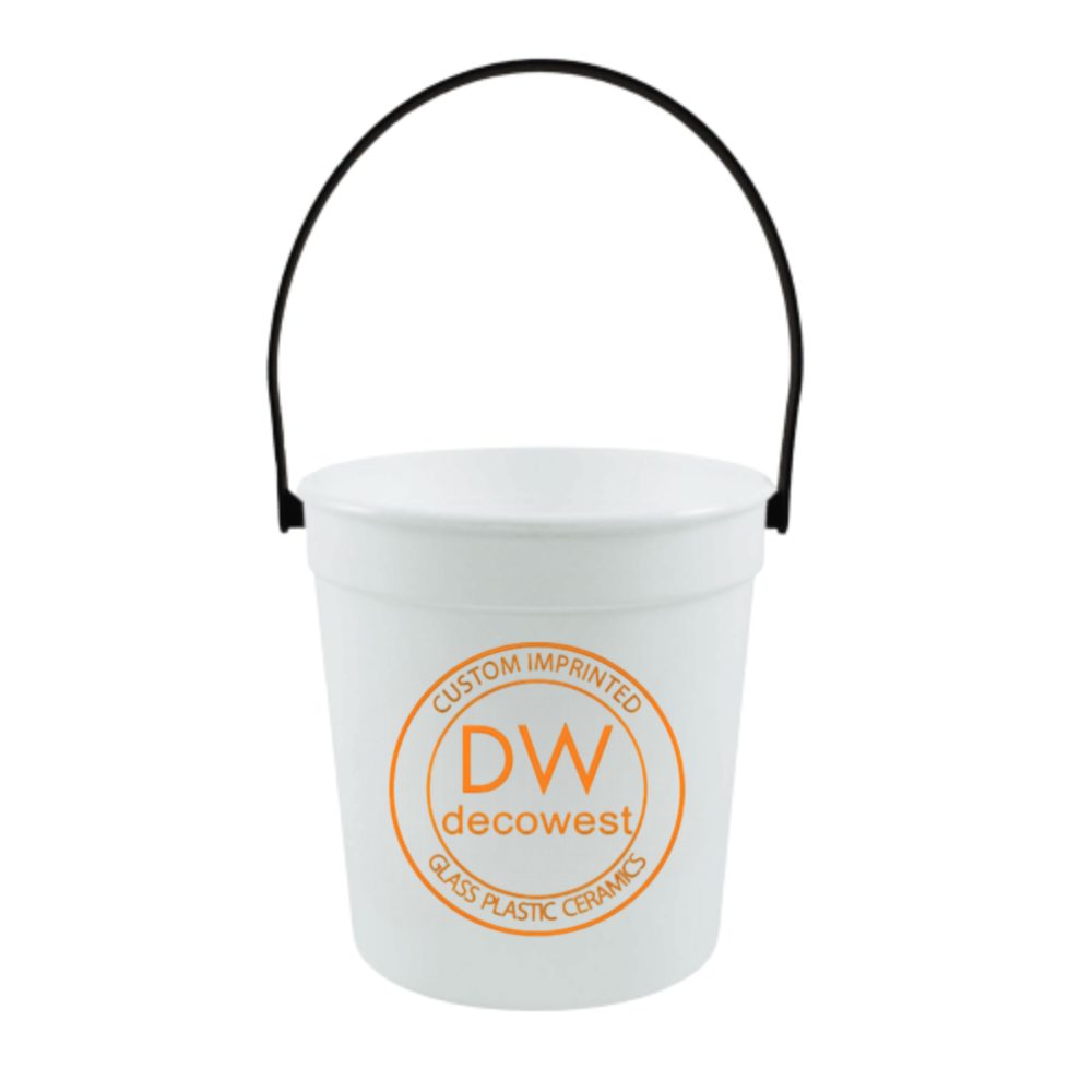 Plastic Rum Bucket 32oz - White Bucket with Black Handle