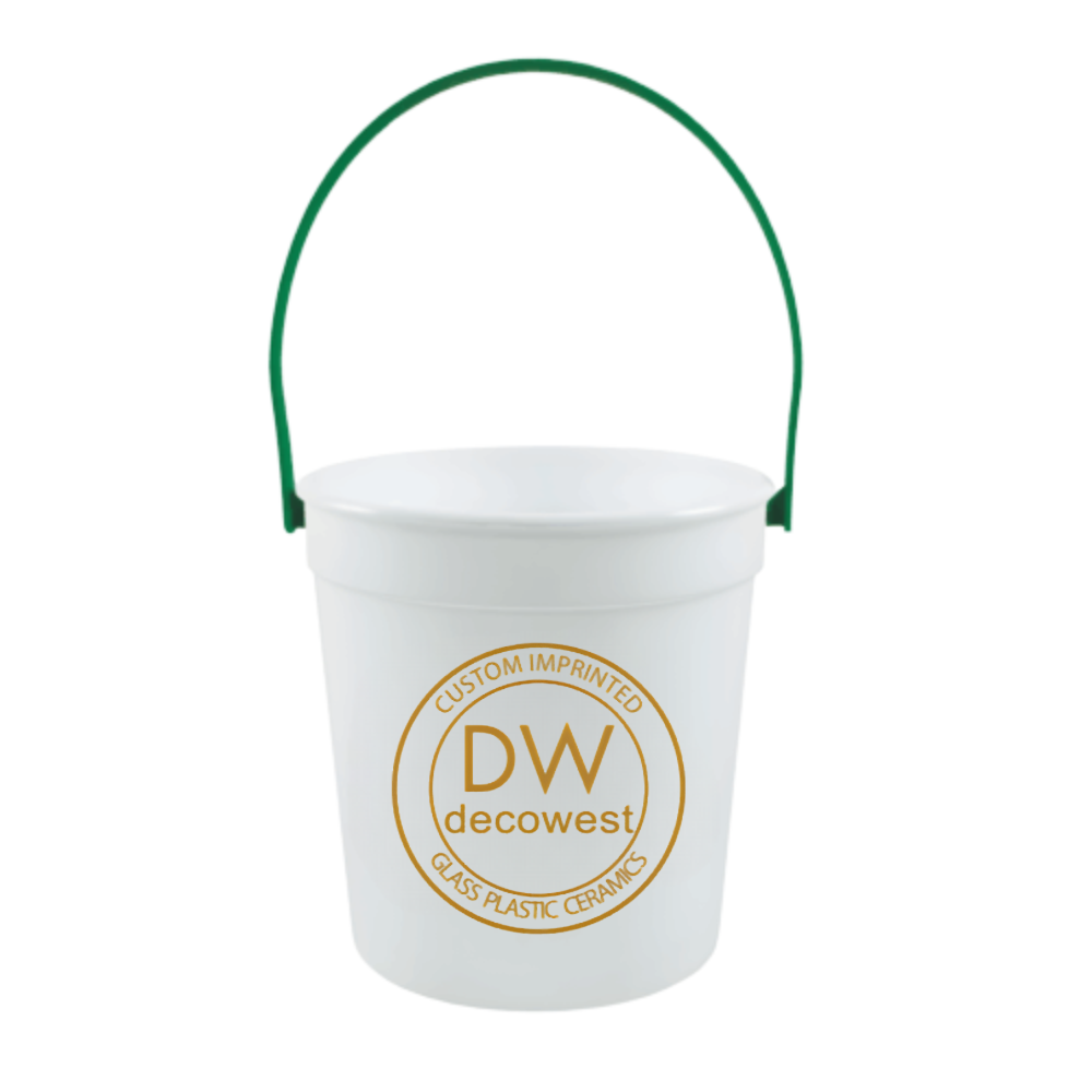 Plastic Rum Bucket 32oz - White Bucket with Green 348 Handle