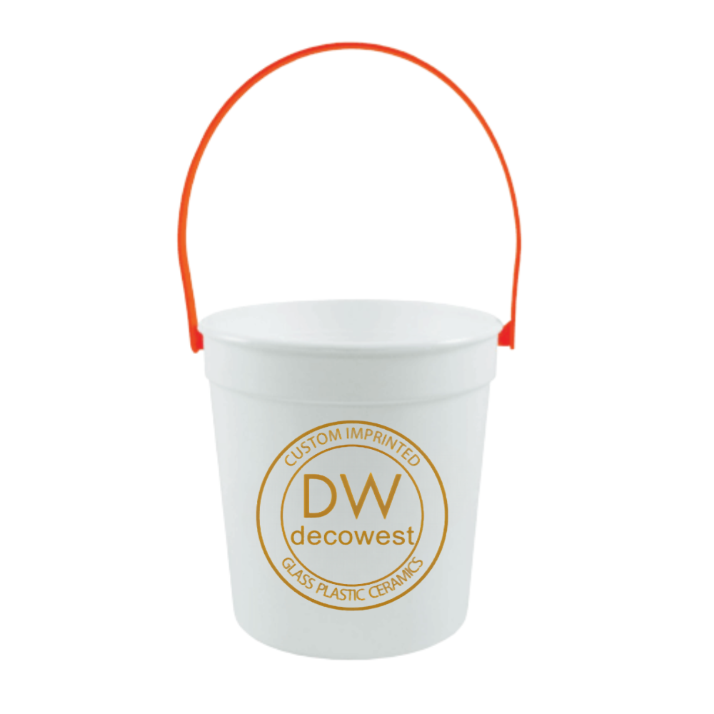 Plastic Rum Bucket 32oz - White Bucket with Orange 021 Handle